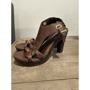 Ralph Lauren Collection Purple Label Brown Leather Sandals High Heels 8.5/38.5
